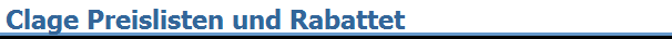 Clage Preislisten und Rabattet
